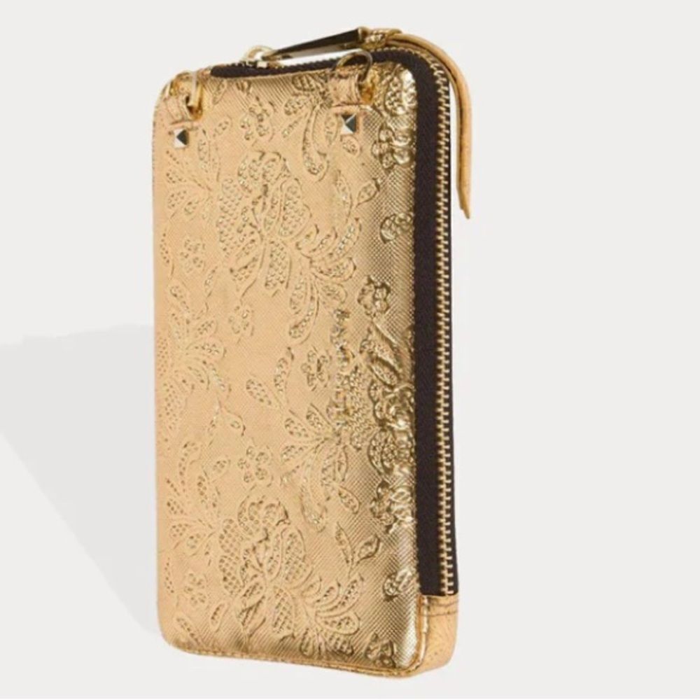 Nip/nib/nwt bandolier lily lace gold expanded crossbody pouch /bag/purse no stra